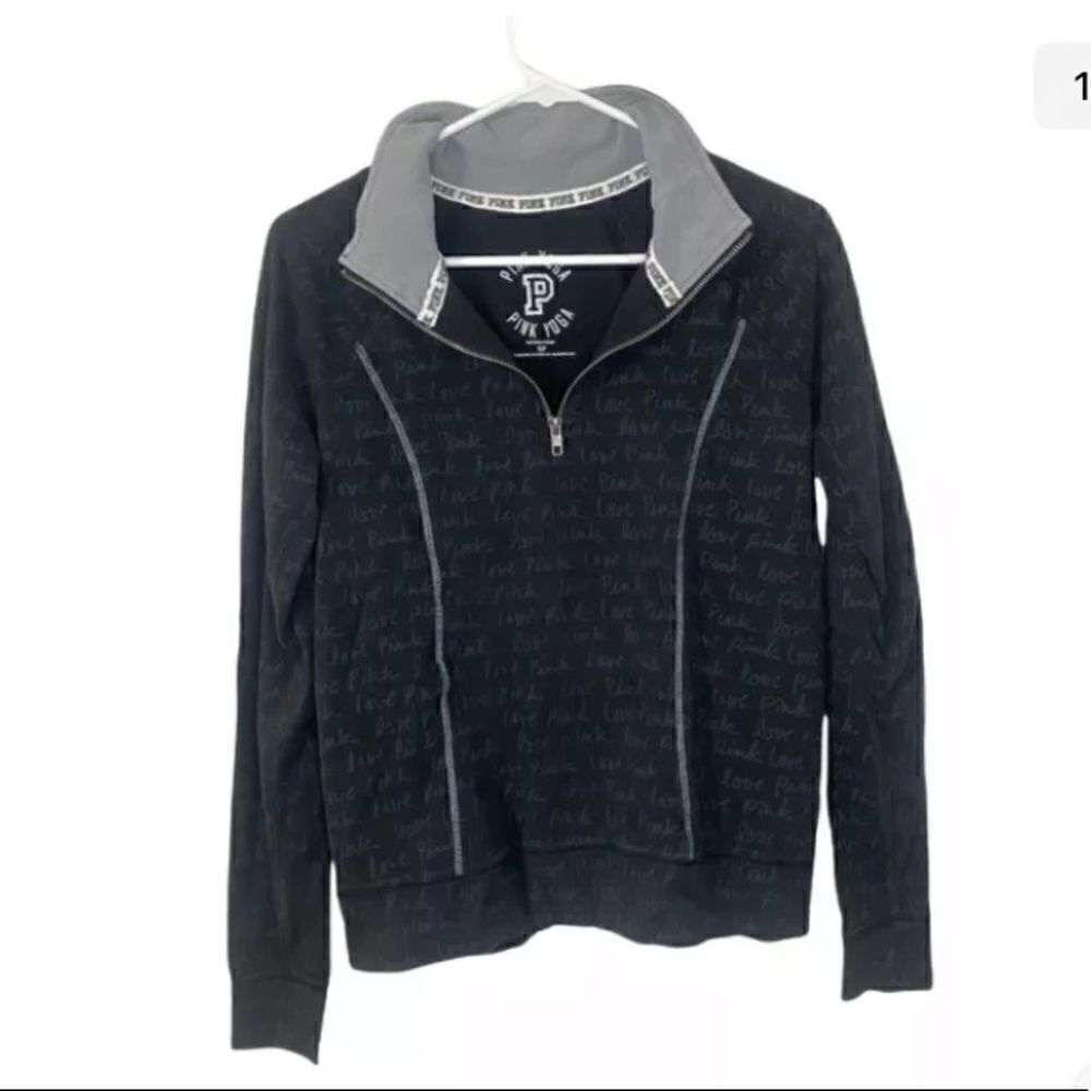 VictoriasβSecretβPINKβHalfΒ ZipβJacketβBlackβYogaβPullover